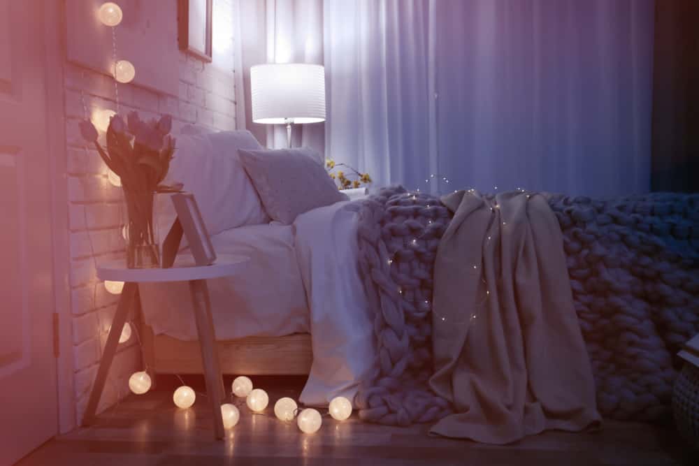 bedroom with fairy lights