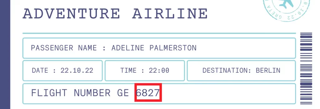 number 6827 on a plane ticket