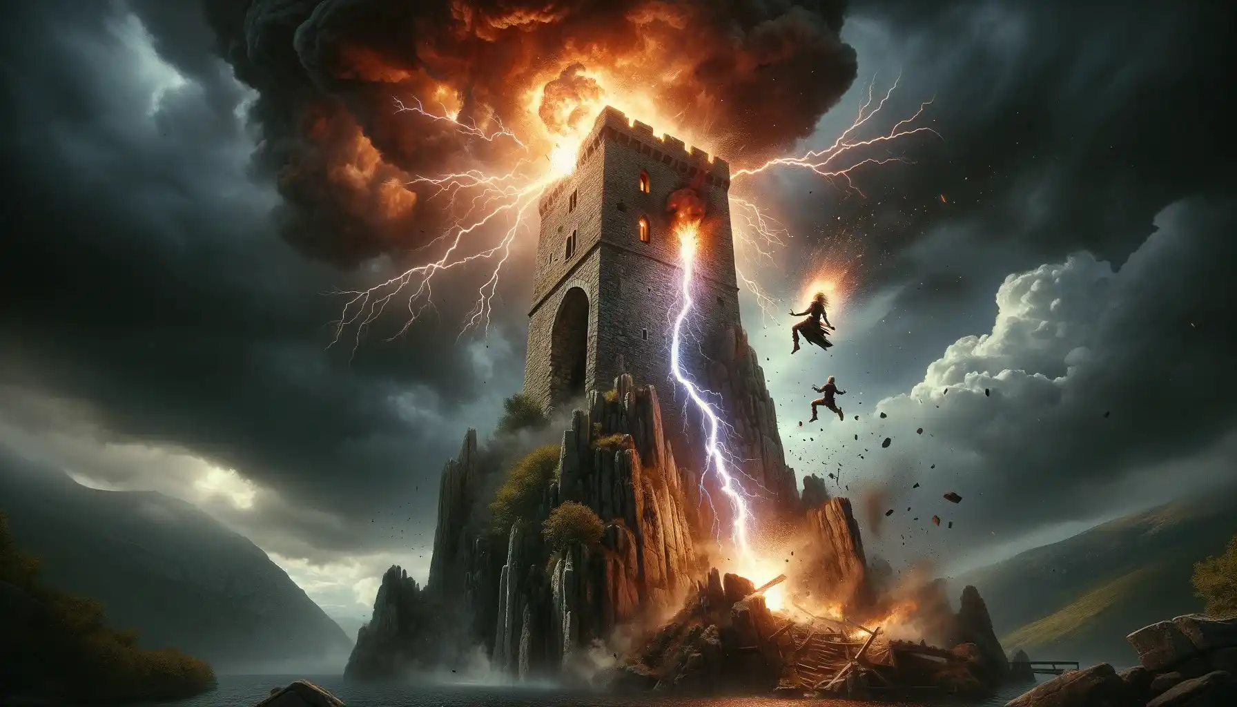 realistic illustration of the tower tarot card