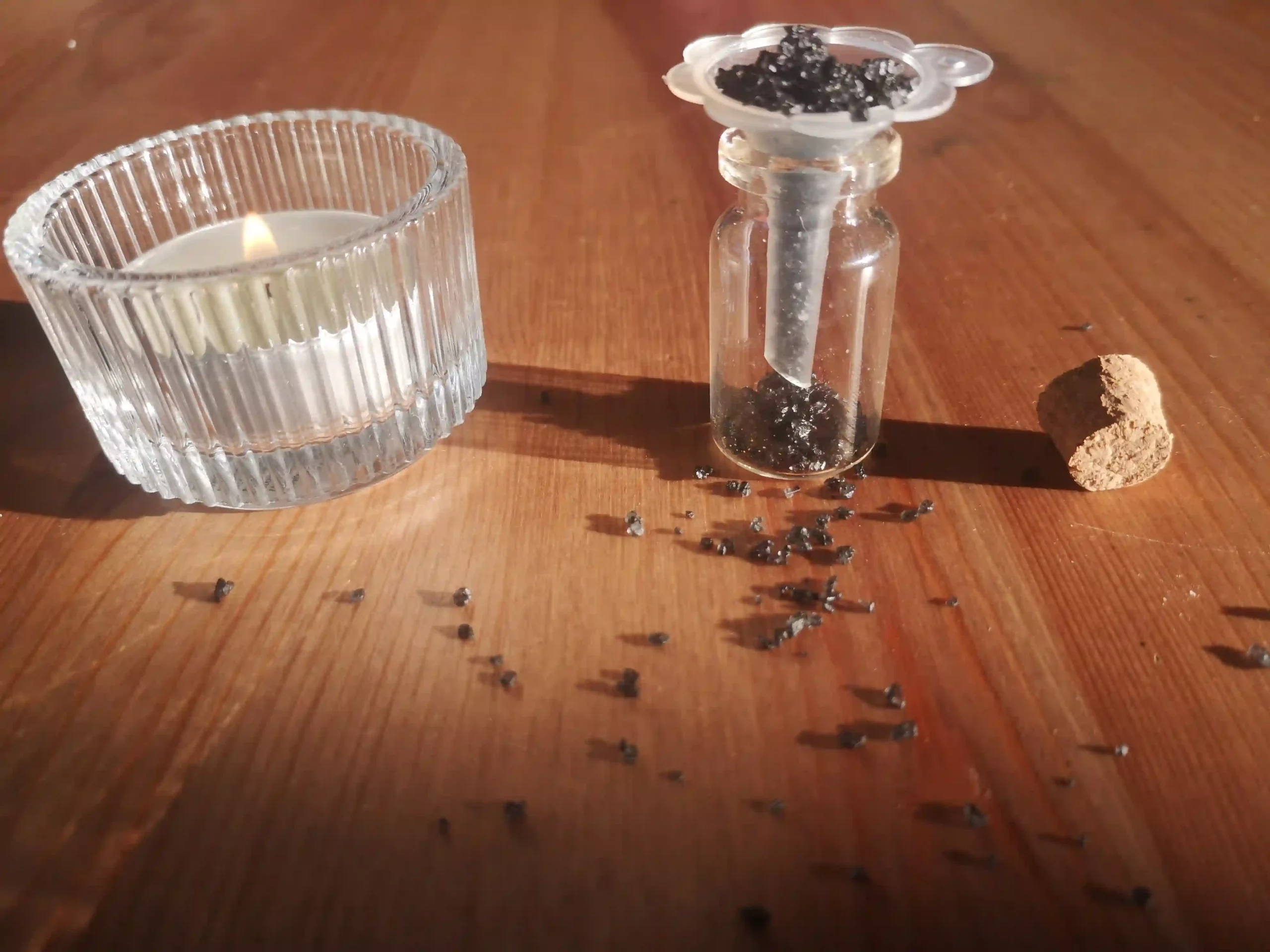 black salt on table