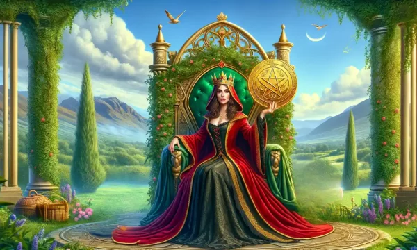 digital rendition of queen of pentacles tarot card